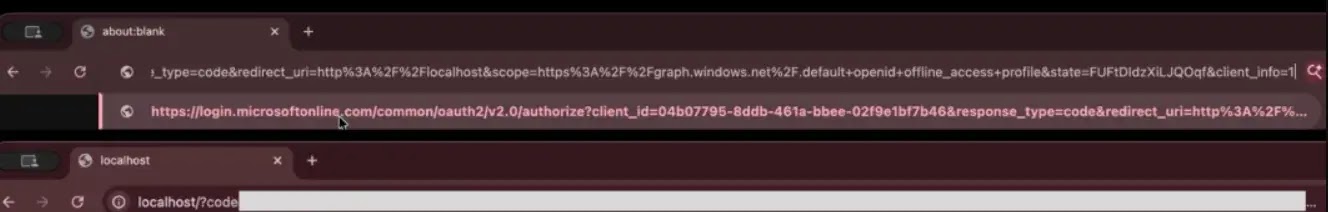   νόμιμη σελίδα της Microsoft και ανακατευθύνεται σε μια διεύθυνση URL τοπικού κεντρικού υπολογιστή που περιέχει έναν κώδικα που σχετίζεται με τον λογαριασμό Microsoft τους
